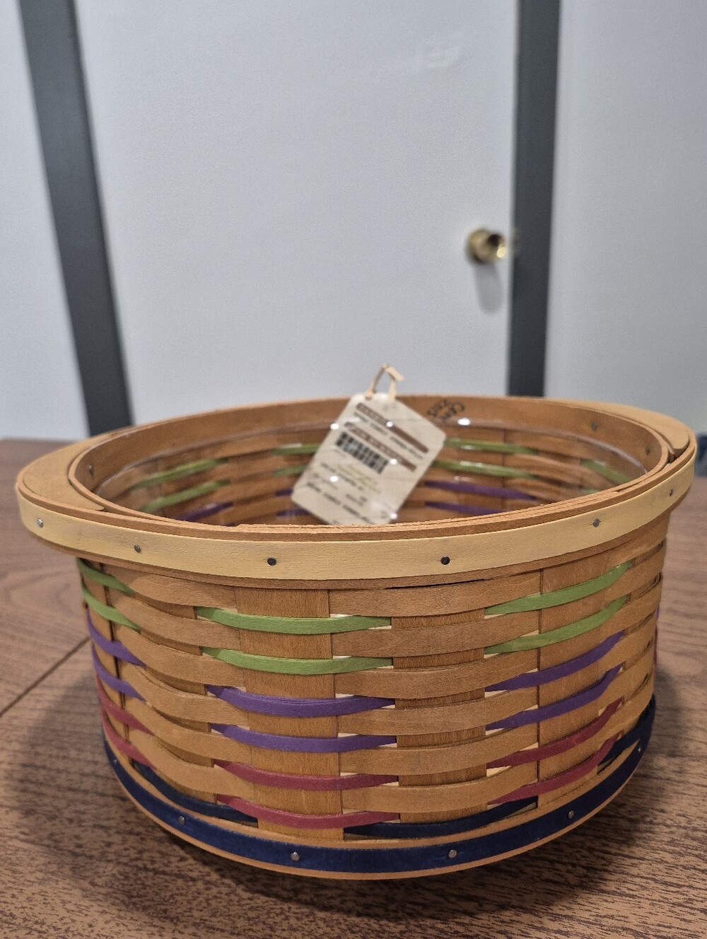 NWT Longaberger Round Simply Summer Basket With Multi Color Weaving